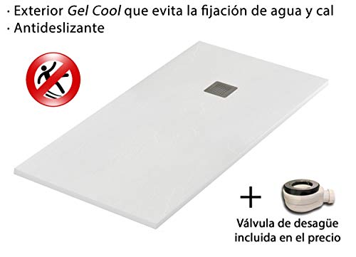 Plato Ducha Resina Efecto Pizarra Extraplano, Resistente al Rayado y Alta Durabilidad, Fácil Instalación y Limpieza y Muy Agradable al Tacto 70x160 Blanco