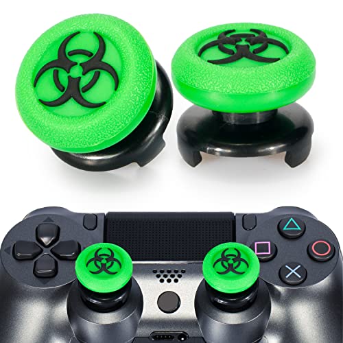 Playrealm FPS Thumbstick Grip Agarres para el Pulgar Extensor Y Textura 3D Caucho Silicona Apretón Cubrir 2 juegos para PS4 (Bioh Verde)