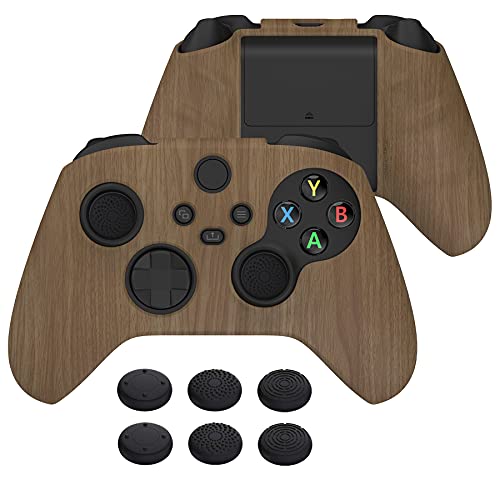 PlayVital Funda de Transferencia de Agua para Xbox Series X S Mando Protector Antideslizante Carcasa de Silicona Estuche de Goma con 6 Tapas de Joysticks para Xbox Series S X Control(Grano de Madera)