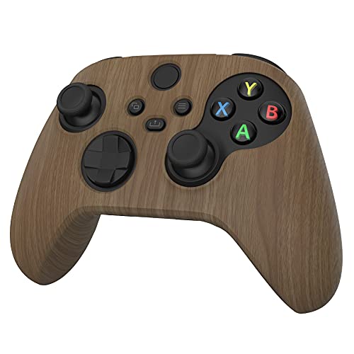 PlayVital Funda de Transferencia de Agua para Xbox Series X S Mando Protector Antideslizante Carcasa de Silicona Estuche de Goma con 6 Tapas de Joysticks para Xbox Series S X Control(Grano de Madera)