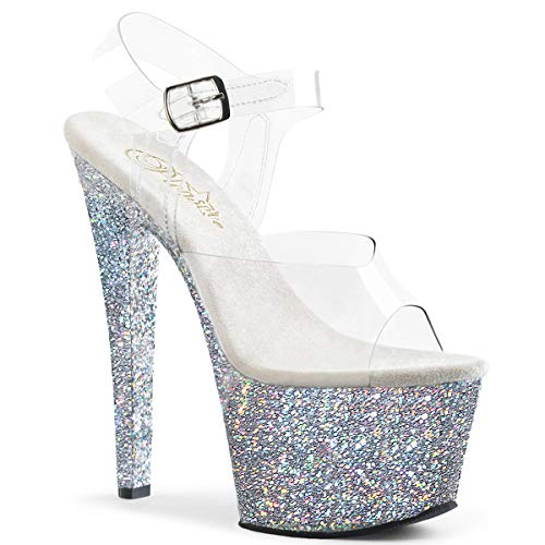 Pleaser SKY-308LG Clr/Slv Multi Glitter UK 4 (EU 37)