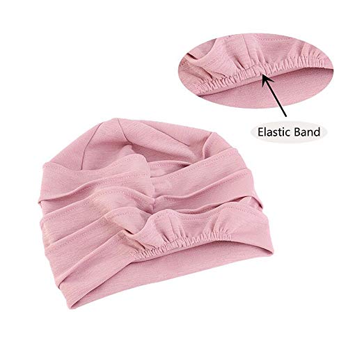 Pluto & Fox Gorra Beanie De Tela Algodón Turbante para Cabeza con Cinta De Goma por Detrás De Mujer para Dormir Cáncer Quimioterapia Chemo Oncológico Noche Pèrdida de Pelo Cabello (Morado)