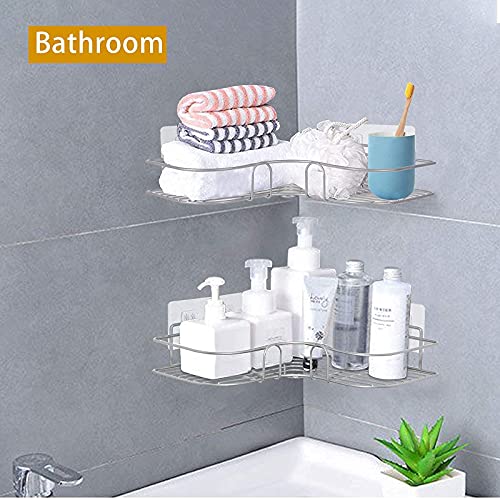 PNNP Estanteria Baño Sin Taladro, Estante Ducha Eaquina, Estanteria Metalica Baño Acero Inoxidable, Adhesive, Colgante para Pared Accesorios Bano para Jabón, Champú, Secador De Pelo, 2 Piezas Plata