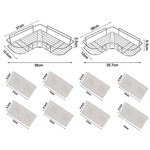 PNNP Estanteria Baño Sin Taladro, Estante Ducha Eaquina, Estanteria Metalica Baño Acero Inoxidable, Adhesive, Colgante para Pared Accesorios Bano para Jabón, Champú, Secador De Pelo, 2 Piezas Plata