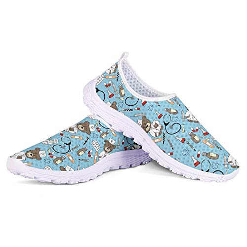 POLERO Nurse Bear Zapatillas Zapatos Deportivos de Enfermera para Mujer Zapatos sin Cordones Zapatos de Trabajo Ligeros y cómodos para Caminar para Mujeres, Azul, Talla 37