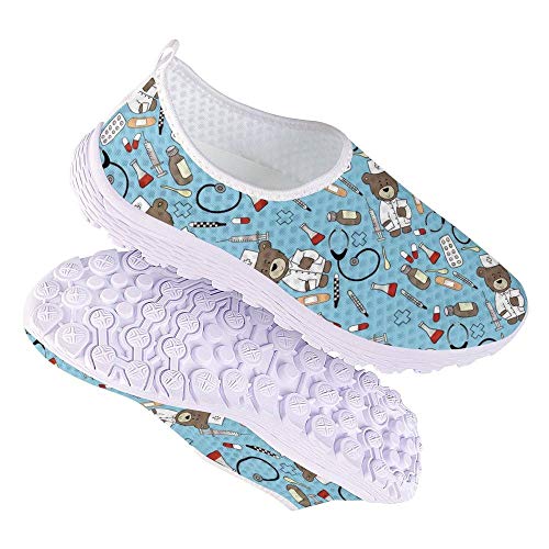 POLERO Nurse Bear Zapatillas Zapatos Deportivos de Enfermera para Mujer Zapatos sin Cordones Zapatos de Trabajo Ligeros y cómodos para Caminar para Mujeres, Azul, Talla 37