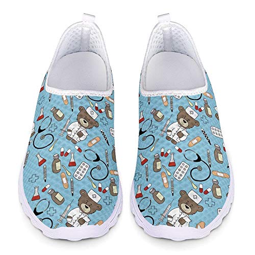 POLERO Nurse Bear Zapatillas Zapatos Deportivos de Enfermera para Mujer Zapatos sin Cordones Zapatos de Trabajo Ligeros y cómodos para Caminar para Mujeres, Azul, Talla 37