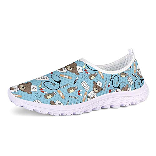 POLERO Nurse Bear Zapatillas Zapatos Deportivos de Enfermera para Mujer Zapatos sin Cordones Zapatos de Trabajo Ligeros y cómodos para Caminar para Mujeres, Azul, Talla 37