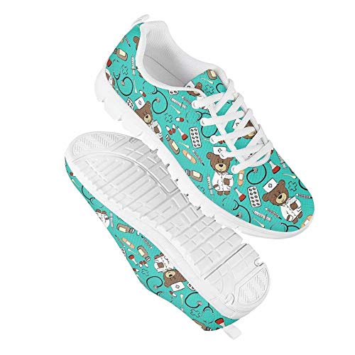 POLERO Nurse - Zapatillas de Mujer para Enfermera, Ligeras, para Correr, Caminar, Malla, Planas, para Tenis, para Mujer, Deportes, Apartamentos, 38 EU, Azul Claro