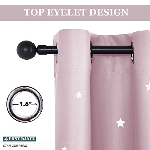 PONY DANCE Cortinas Rosadas Infantiles - Cortinas Niñas con Estrellas Aislantes Térmicas Ruido para Ventanas, 2 Uds, 132 x 158 cm