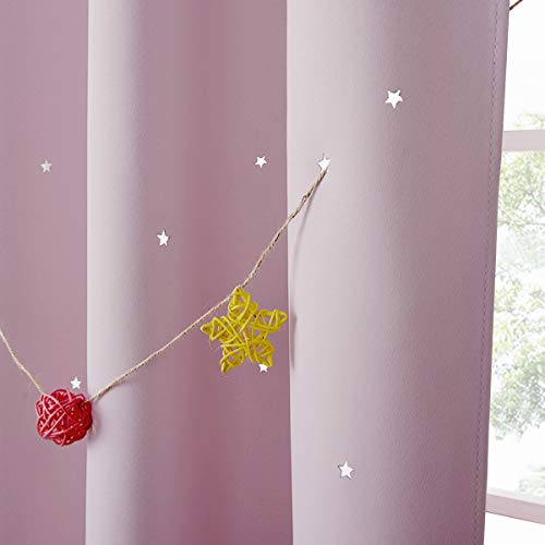 PONY DANCE Cortinas Rosadas Infantiles - Cortinas Niñas con Estrellas Aislantes Térmicas Ruido para Ventanas, 2 Uds, 132 x 158 cm