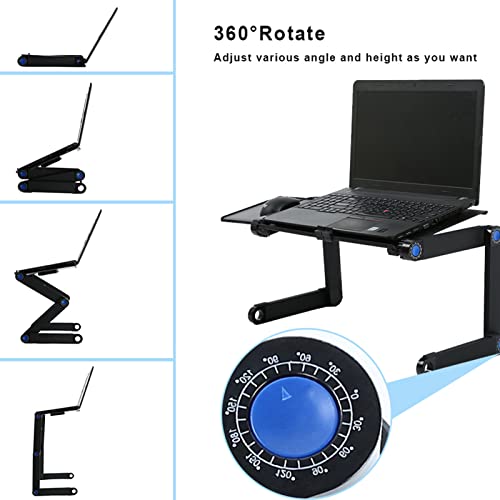 Portable Laptop Desk Pc Sofa Stand, Base Ajustable y Plegable, Soporte Portatil Aluminio Mesa Ordenador con 2 Ventiladores de Enfriamiento y Alfombrilla（Negro）