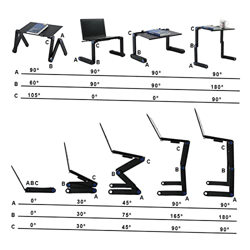 Portable Laptop Desk Pc Sofa Stand, Base Ajustable y Plegable, Soporte Portatil Aluminio Mesa Ordenador con 2 Ventiladores de Enfriamiento y Alfombrilla（Negro）