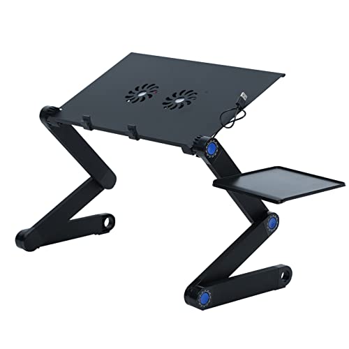 Portable Laptop Desk Pc Sofa Stand, Base Ajustable y Plegable, Soporte Portatil Aluminio Mesa Ordenador con 2 Ventiladores de Enfriamiento y Alfombrilla（Negro）