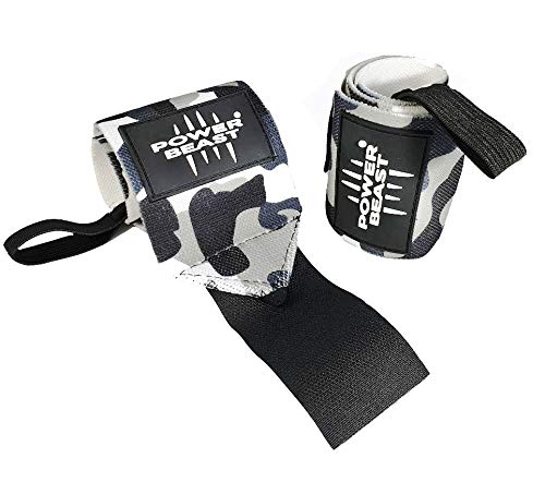 Power Beast Muñequeras Crossfit | Wrist Wraps Elásticas para Pesas, Gym, Fitness, Calistenia, Musculación, Halterofilia | Muñequera Deporte para Hombre y Mujer | 1 Par, Talla única, Longitud: 56 cm