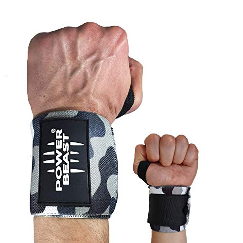 Power Beast Muñequeras Crossfit | Wrist Wraps Elásticas para Pesas, Gym, Fitness, Calistenia, Musculación, Halterofilia | Muñequera Deporte para Hombre y Mujer | 1 Par, Talla única, Longitud: 56 cm