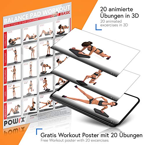 POWRX Balance Pad en Goma Espuma (40x34x5 cm) - Cojin Equilibrio para Entrenar coordinación, Fuerza y Estabilidad - Superficie Antideslizante con microalveolos + PDF Workout (Naranja)