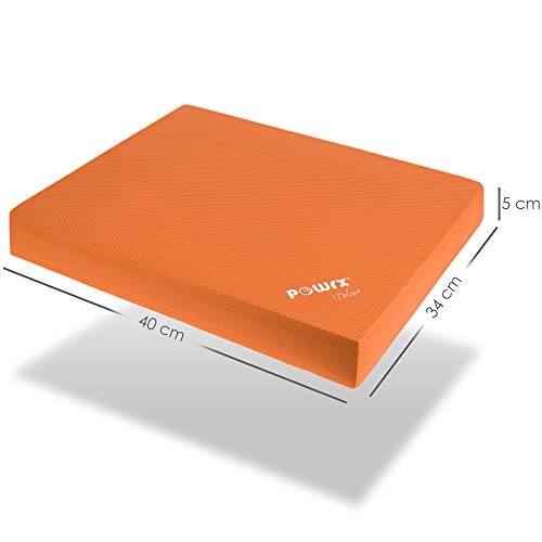 POWRX Balance Pad en Goma Espuma (40x34x5 cm) - Cojin Equilibrio para Entrenar coordinación, Fuerza y Estabilidad - Superficie Antideslizante con microalveolos + PDF Workout (Naranja)