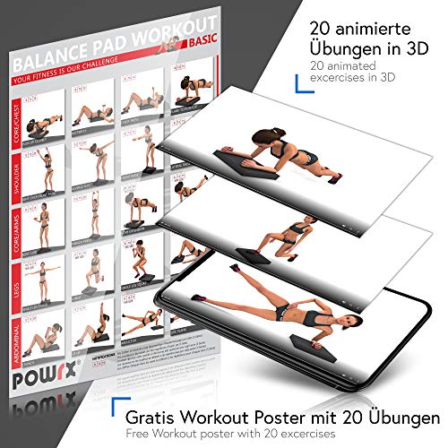 POWRX Balance Pad en gomaespuma (48 x 38 cm) - Cojin de Equilibrio para Entrenar coordinación, Fuerza y Estabilidad - Superficie Antideslizante con microalveolos + PDF Workout (Gris Oscuro)