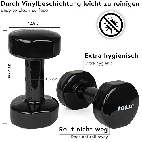 POWRX - Mancuernas Vinilo 20 kg Set (2 x 10 kg) + PDF Workout (Negro)