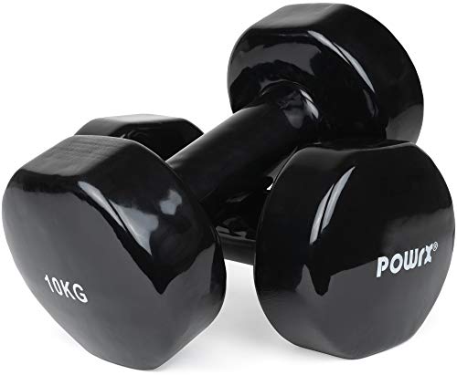 POWRX - Mancuernas Vinilo 20 kg Set (2 x 10 kg) + PDF Workout (Negro)