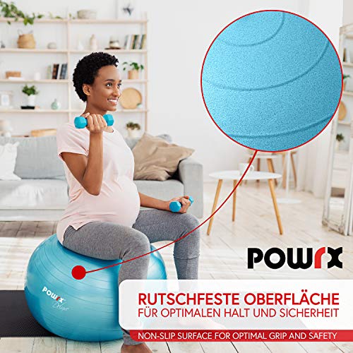 POWRX Pelota de Ejercicio 55 cm - Balón Ideal para Gimnasia, Yoga y Pilates - Anti-explosión con hinchador Incluido + PDF Workout (Orange)