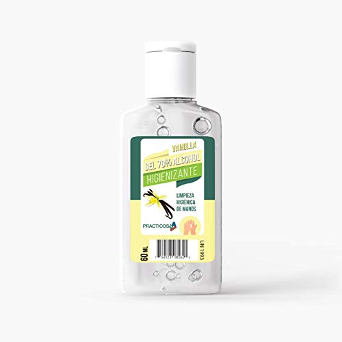 Practicosa Gel Hidroalcohólico 70% Alcohol, Fabricado en España, Transparente, Vainilla, 60ml