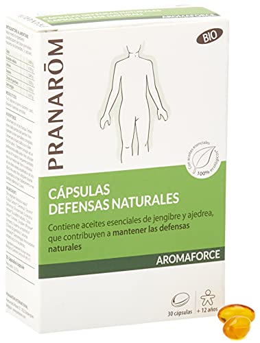 Pranarôm, Aromaforce, Cápsulas Defensas naturales, Contiene aceites esenciales de jengibre y ajedrea, que contribuyen a mantener las defensas naturales, 30 cápsulas