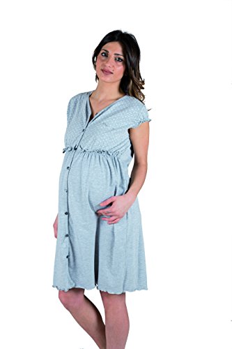 Premamy - Camisa Clinica para Maternidad, Modelo de Frente Abierto, algodón elástico de Dos vías, pre-Post-Parto - Gris - VII (XXL)