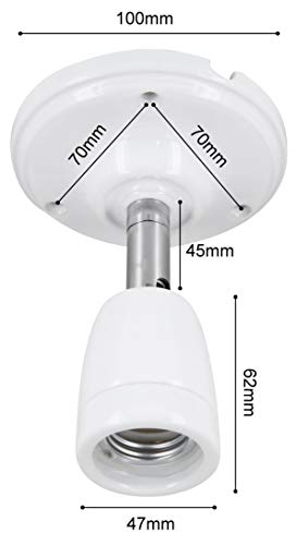 Premium 3 en 1 Lámpara de techo E27 230 V de porcelana cerámica – con articulación de metal – como lámpara de mesa – lámpara de pared – alta frecuencia – máx. 1000 W – esmalte blanco