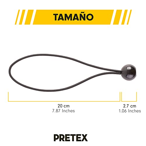 PRETEX - 25 Tensores Elásticos con Bola - Tensor Profesional de Goma - Cuerda para Sujetar - Para Carteles, Lonas, Cortinas de Jardín, Pabellones, Tiendas de Campaña