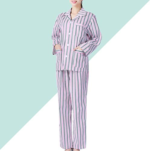 PRETYZOOM Batas de Paciente de Mezcla de Hospital Unisex Bata de Cama de Manga Larga Ropa de Paciente Pijama de Rayas para Mujer (Franja Rosa Y Blanca Talla XL)