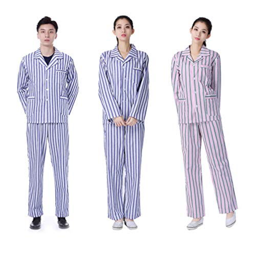 PRETYZOOM Batas de Paciente de Mezcla de Hospital Unisex Bata de Cama de Manga Larga Ropa de Paciente Pijama de Rayas para Mujer (Franja Rosa Y Blanca Talla XL)