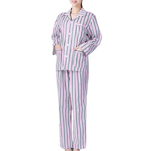 PRETYZOOM Batas de Paciente de Mezcla de Hospital Unisex Bata de Cama de Manga Larga Ropa de Paciente Pijama de Rayas para Mujer (Franja Rosa Y Blanca Talla XL)