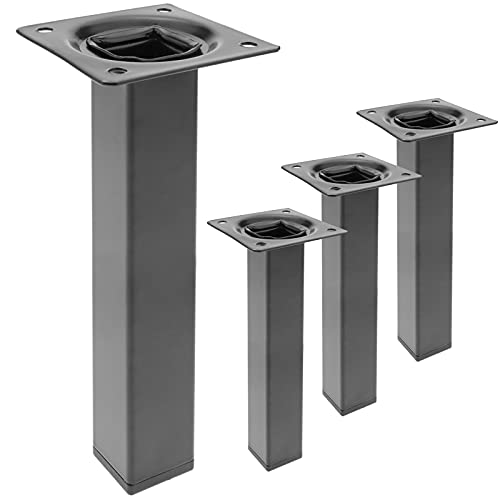 PrimeMatik - Pies Cuadrados para Mesa y Mueble. Patas en Acero Negras de 25cm 4-Pack