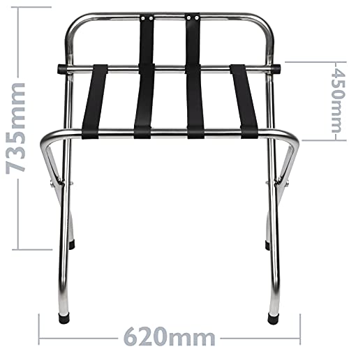 PrimeMatik - Soporte de Maletas Plegable con Respaldo para Hotel y apartamento en Metal Cromado 620 x 450 x 735 mm