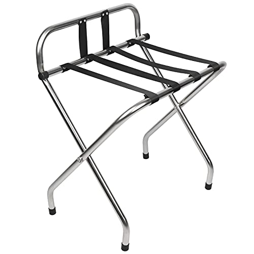 PrimeMatik - Soporte de Maletas Plegable con Respaldo para Hotel y apartamento en Metal Cromado 620 x 450 x 735 mm