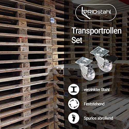 PRIOstahl ® Ruedas transparentes para muebles, set de 2 giratorias, 2 ruedas giratorias + freno, ruedas de transporte de 35 mm de diámetro