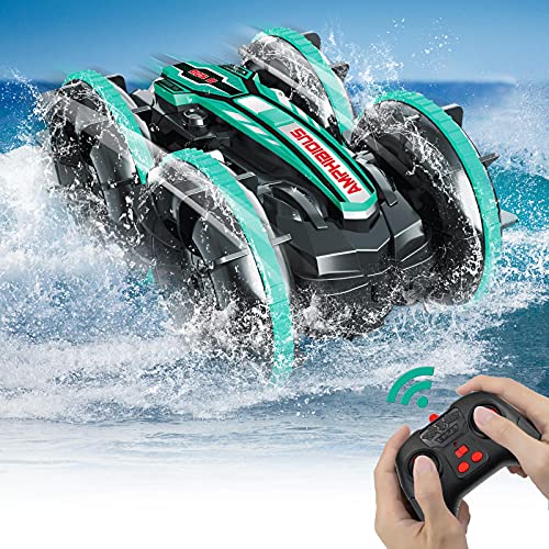 Pristar Coche de Juguete Anfibio 4WD Resistente al Agua para Acrobacias Control Remoto para niños 2.4 GHz Control Remoto 360° Giratorio Coche RC Playa Piscina Juguetes Regalos para niños, 2X baterías