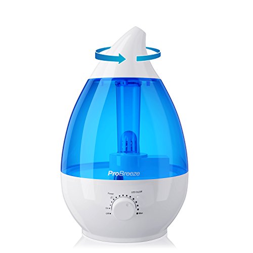 Pro Breeze Humidificador de Aire Ultrasónico Silencioso de 3,8L, Difusor de Aromas, Luz LED Nocturna, Apagado Automático y Regulador de Potencia. Ideal para Casa, Dormitorios de Bebés y Habitaciones