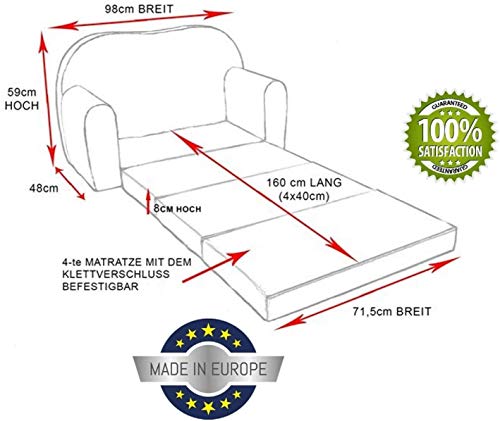 Pro Cosmo Juego de cama para niños 3 en 1, sofá + taburete acolchado y cojín gratis – AC1 gris estrellas 168 x 98 x 59 cm