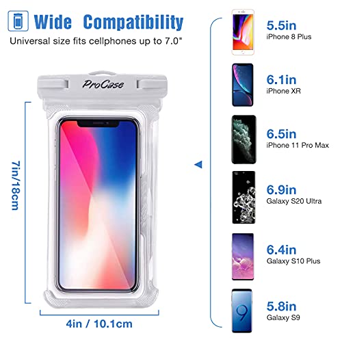 ProCase 2 Fundas Impermeables para Celulares como iPhone 12 Mini/Pro/Pro Max/SE 2020/X/8 7 Plus/6S/6/6S Plus,Galaxy S20/S20+/S20 Ultra 5G/S9/S8 Plus/Note, Huawei Xiaomi Móviles hasta 6.9"-Blanco+Negro