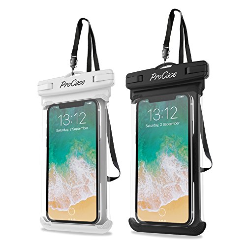 ProCase 2 Fundas Impermeables para Celulares como iPhone 12 Mini/Pro/Pro Max/SE 2020/X/8 7 Plus/6S/6/6S Plus,Galaxy S20/S20+/S20 Ultra 5G/S9/S8 Plus/Note, Huawei Xiaomi Móviles hasta 6.9"-Blanco+Negro