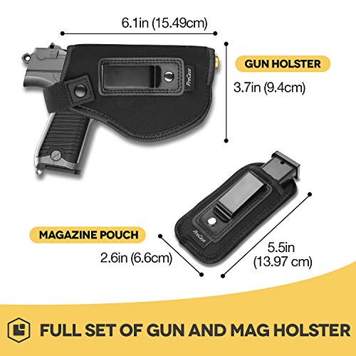 Procase Pistolera y Bolsillo Cargador, Funda Pistola Compacta y Porta Cargador Adicional, para Shield Glock Ruger Springfield y Arma de Fuego -Lado Derecho, para Zurdo