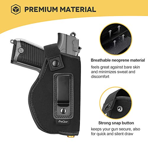 Procase Pistolera y Bolsillo Cargador, Funda Pistola Compacta y Porta Cargador Adicional, para Shield Glock Ruger Springfield y Arma de Fuego -Lado Derecho, para Zurdo