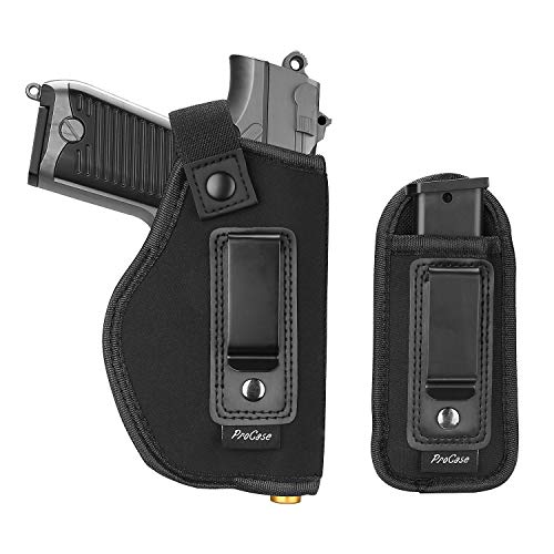 Procase Pistolera y Bolsillo Cargador, Funda Pistola Compacta y Porta Cargador Adicional, para Shield Glock Ruger Springfield y Arma de Fuego -Lado Derecho, para Zurdo