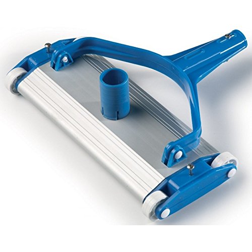 Productos QP 500340C Limpiafondos Metálico, Limpiador Manual de Piscinas, Cepillo de Nylon, 4 Ruedas Fijación Clip, Ancho: 335 mm, Azul