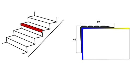 ProfiPVC Perfil de PVC autoadhesivo de borde para escaleras 50mm x 40mm en Forma de L, Tiras antideslizantes para peldaños, Esquina para cantos - Cantonera Protector, 90cm, Gris