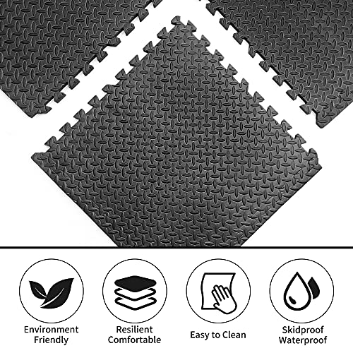 PROIRON Extra Grueso 2cm Estera protectora de suelo, Esterilla Puzzle 60x60cm | 6 Piezas Gimnasio suelos para Fitness, Gym, Garaje | Goma Espuma EVA, Estera del Ejercicio Antideslizante, Negro