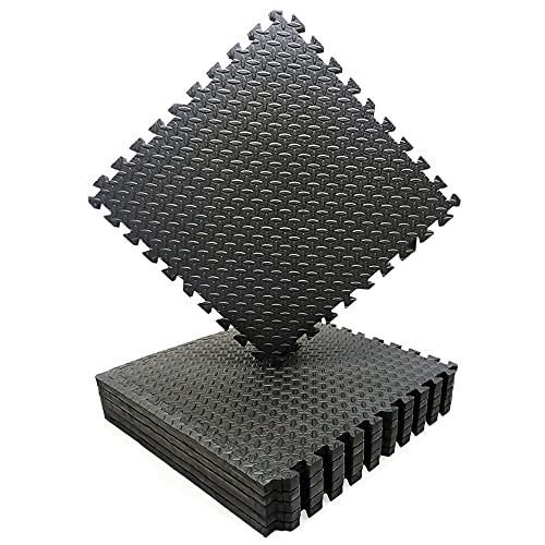 PROIRON Extra Grueso 2cm Estera protectora de suelo, Esterilla Puzzle 60x60cm | 6 Piezas Gimnasio suelos para Fitness, Gym, Garaje | Goma Espuma EVA, Estera del Ejercicio Antideslizante, Negro